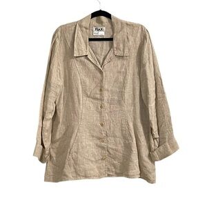 FLAX Linen Lagenlook Button Front Blouse Blazer Jacket Tan M
